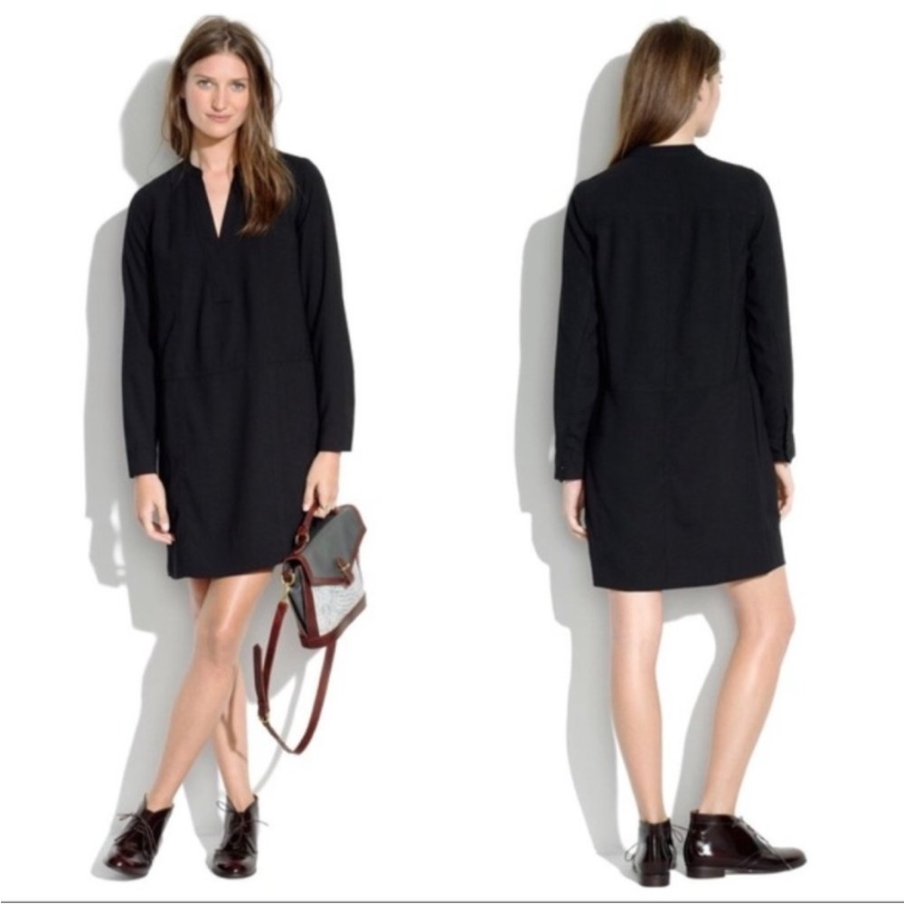 Madewell Women Black Director Shift V Neck Long Sleeve Mini Dress XS